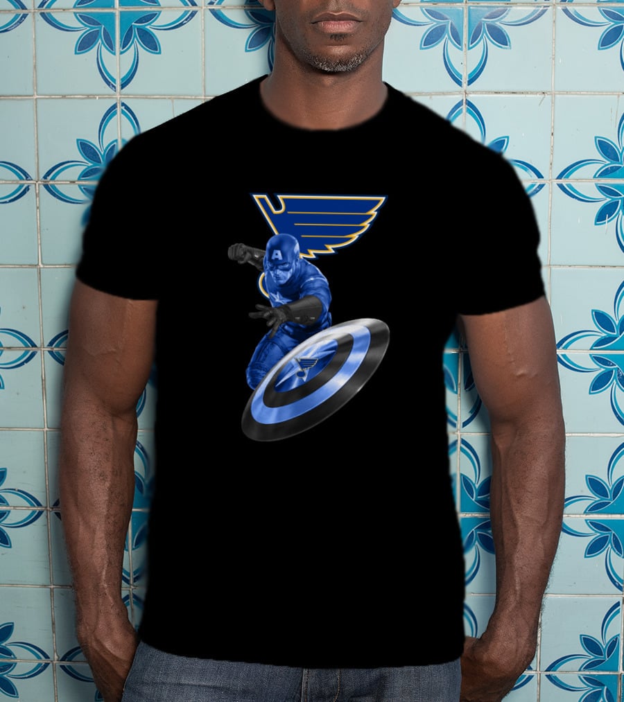 Captain America With St. Louis Blues Logo Crossover Fan Gear T-Shirt