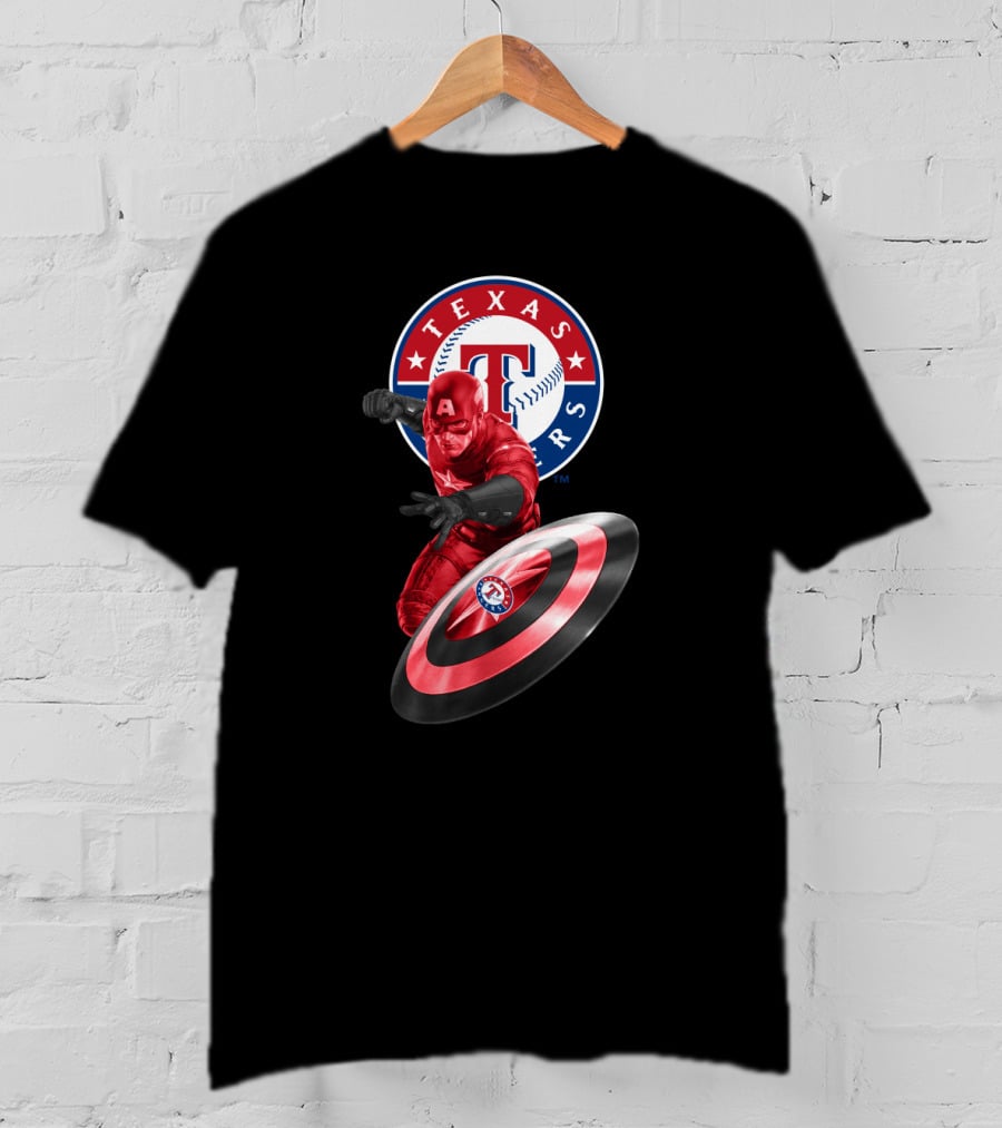 Texas Rangers Captain America Shield Crossover T-Shirt