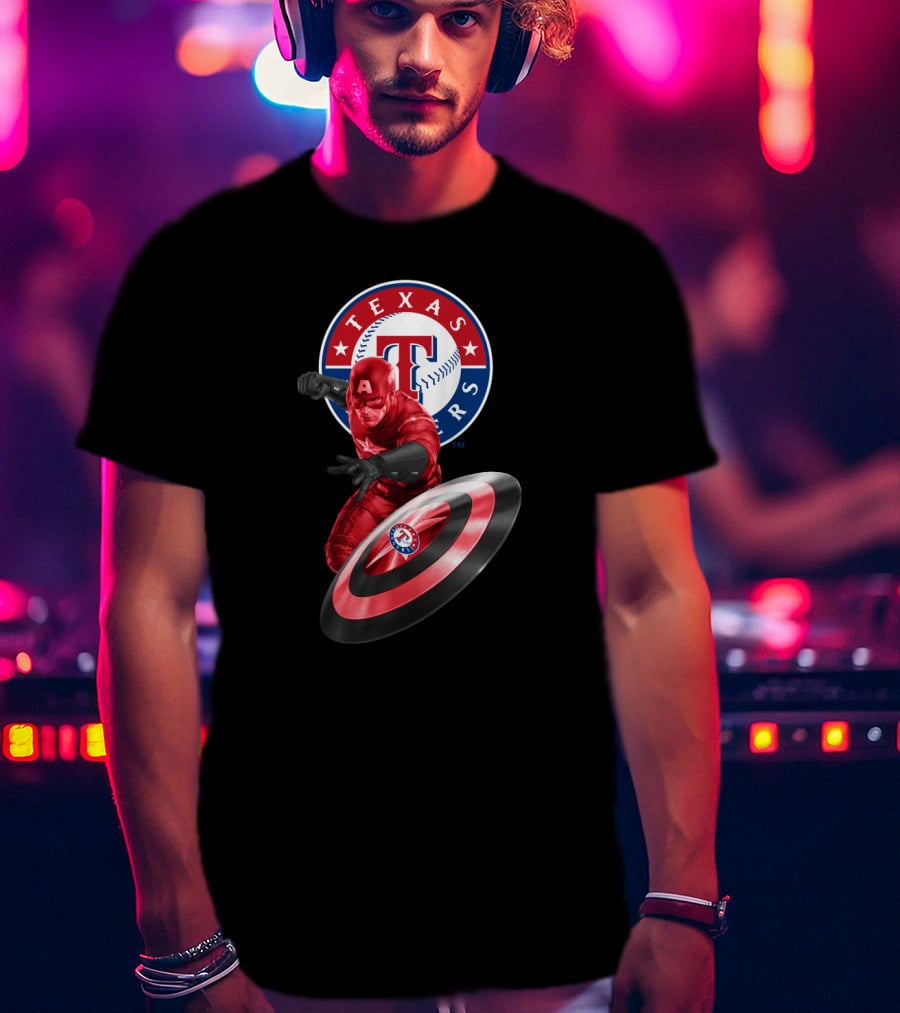 Texas Rangers Captain America Shield Crossover T-Shirt