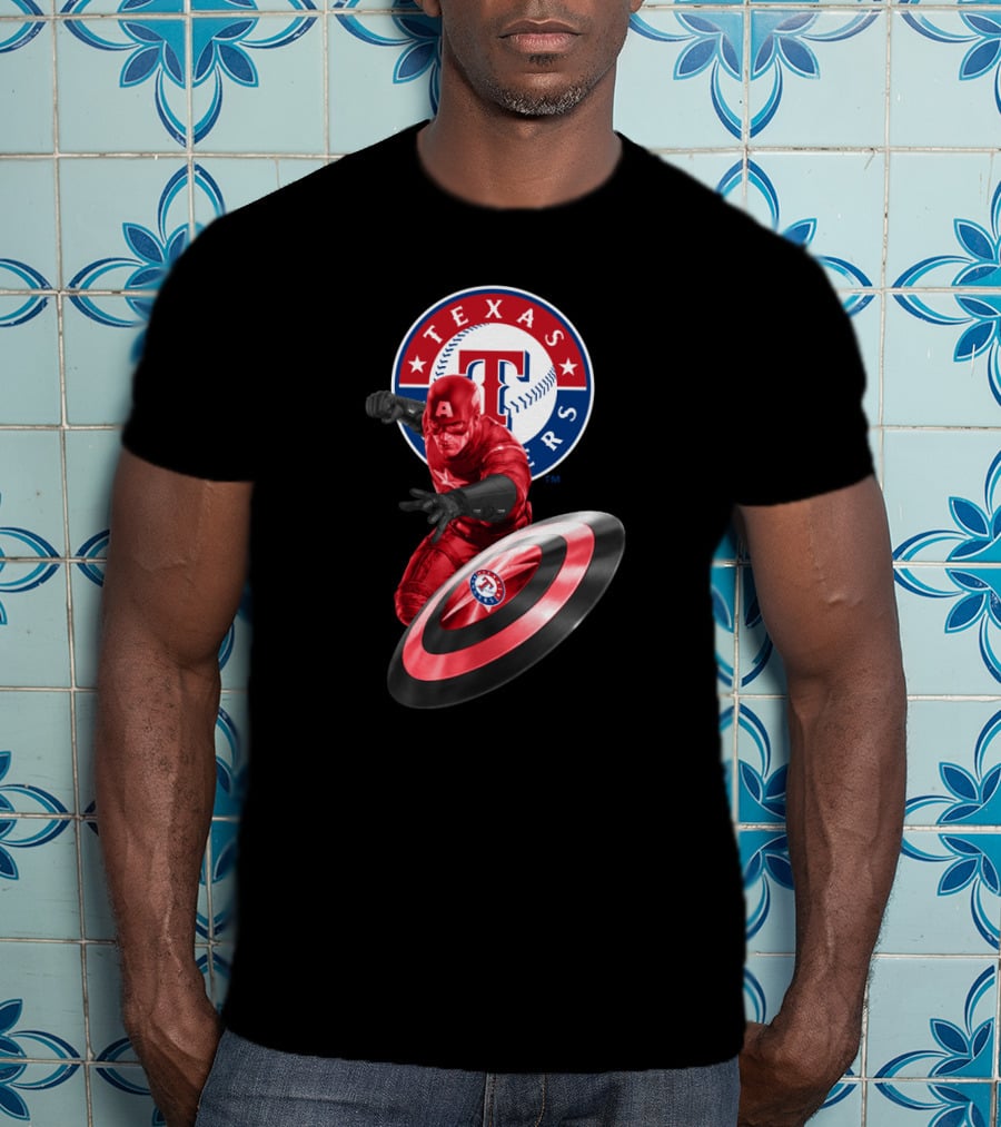 Texas Rangers Captain America Shield Crossover T-Shirt