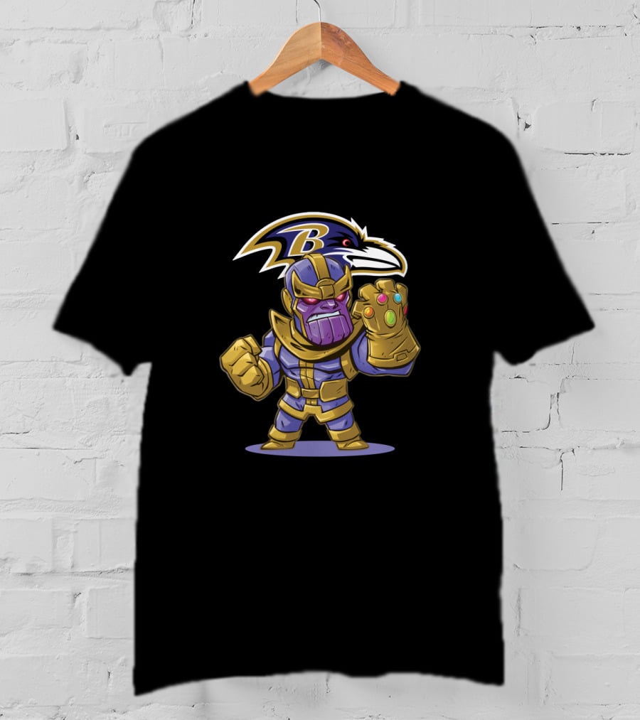 Baltimore Ravens Fans Crossover With Thanos Infinity Gauntlet T-Shirt