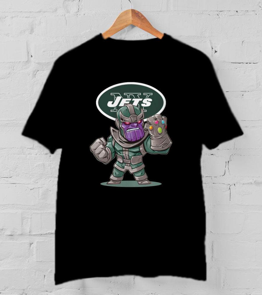 Thanos Jets Fan Wearing Infinity Gauntlet In New York Colors T-Shirt