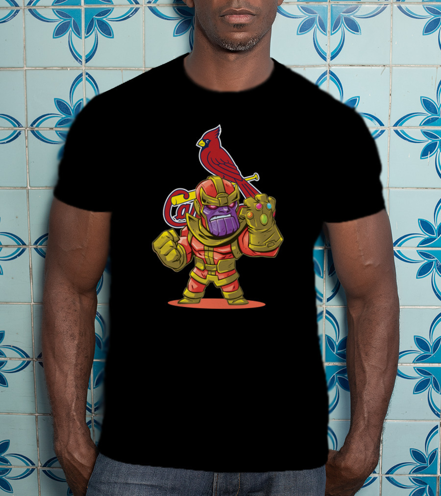 Thanos And St. Louis Cardinals Fans With Infinity Gauntlet And Redbird T-Shirt