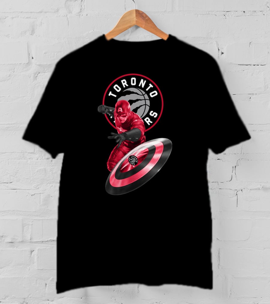 Toronto Raptors Captain America Shield Fan Crossover T-Shirt