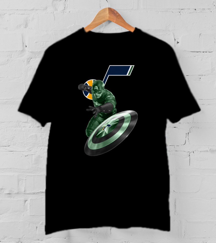 Utah Jazz Captain America Shield Crossover Fan T-Shirt