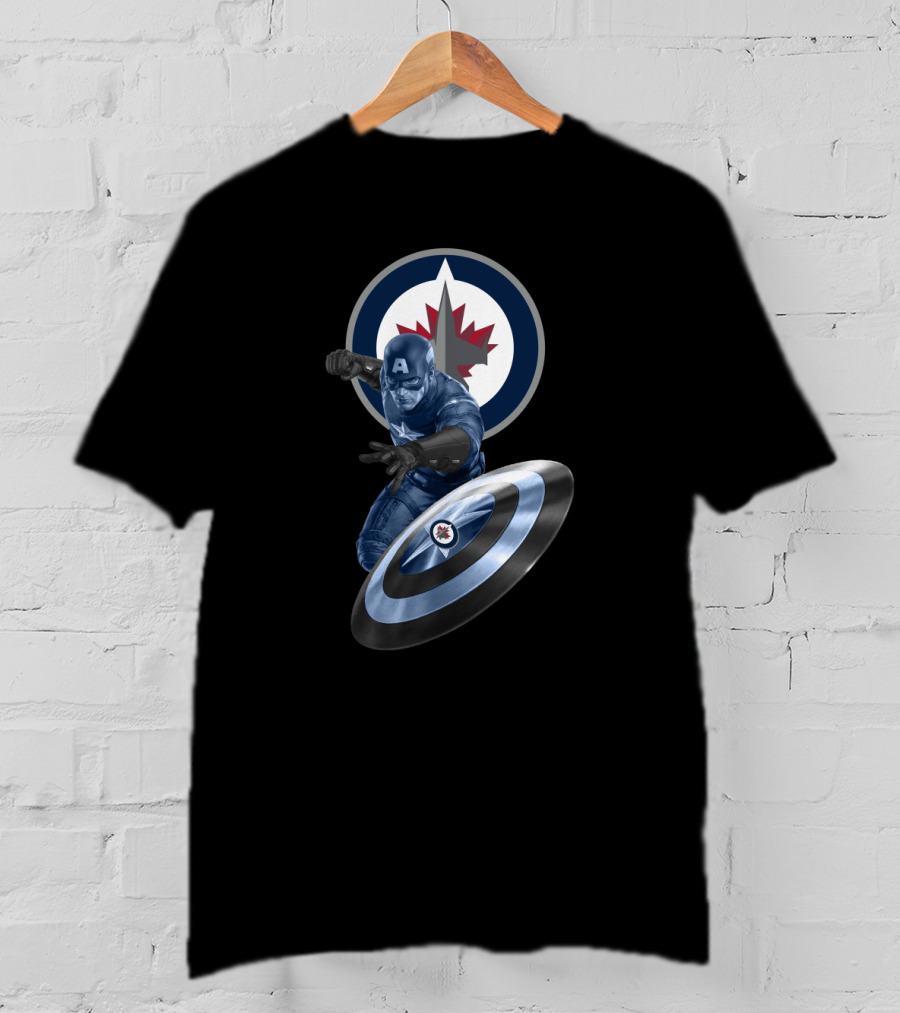 Winnipeg Jets And Captain America Crossover Logo With Iconic Shield T-Shirt
