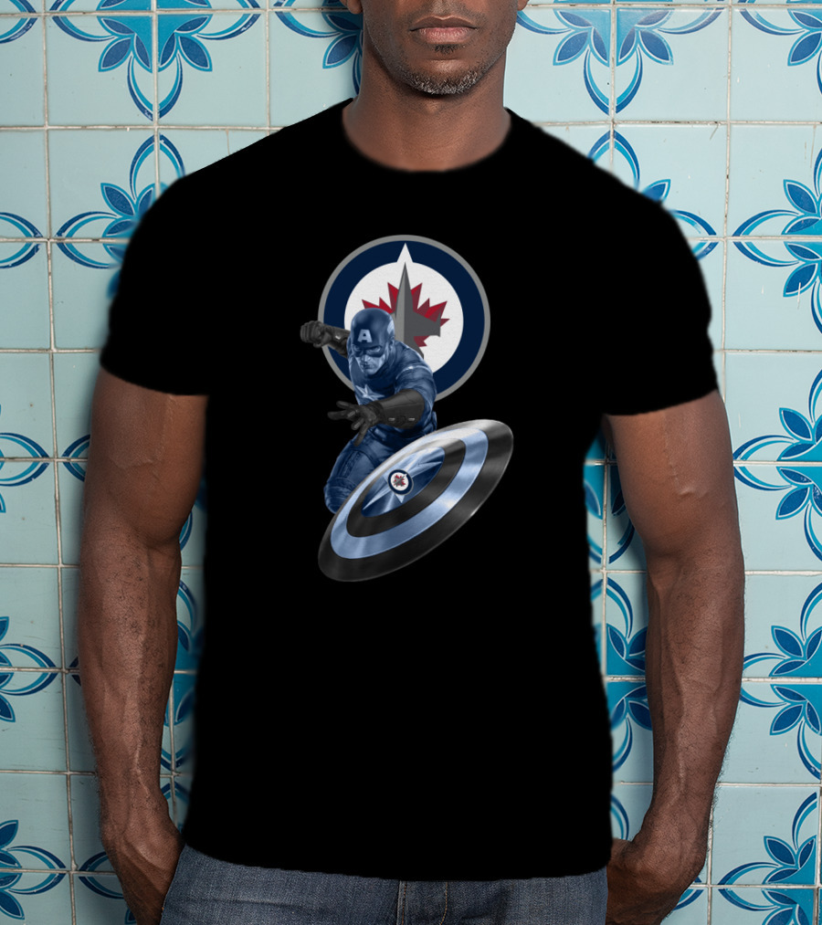 Winnipeg Jets And Captain America Crossover Logo With Iconic Shield T-Shirt