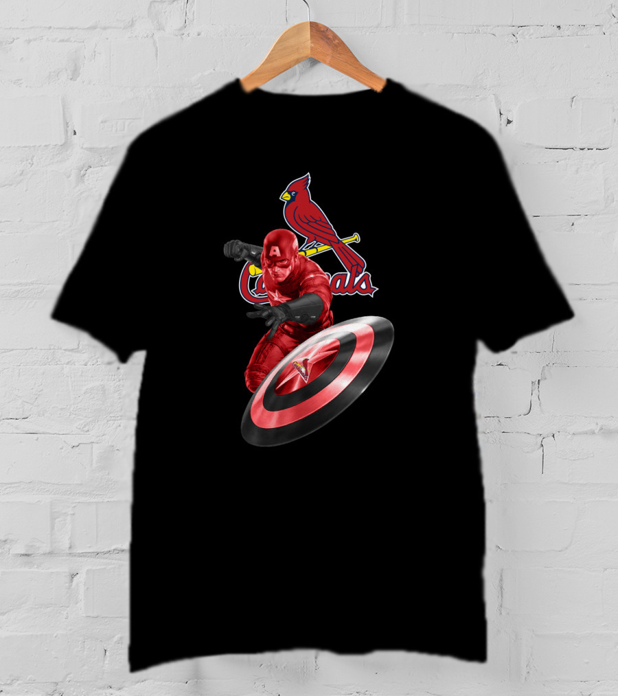 St. Louis Cardinals Captain America Logo Fusion Featuring Iconic Superhero And Baseball Team T-Shirt