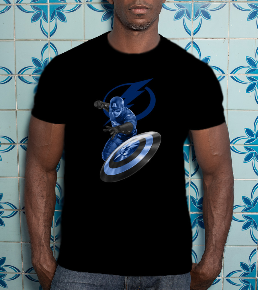 Tampa Bay Lightning Meets Captain America Crossover Marvel NHL Collaboration T-Shirt