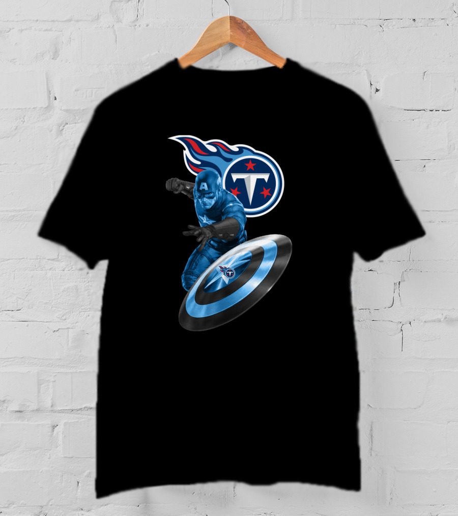 Tennessee Titans Captain America Crossover With Logo And Shield T-Shirt