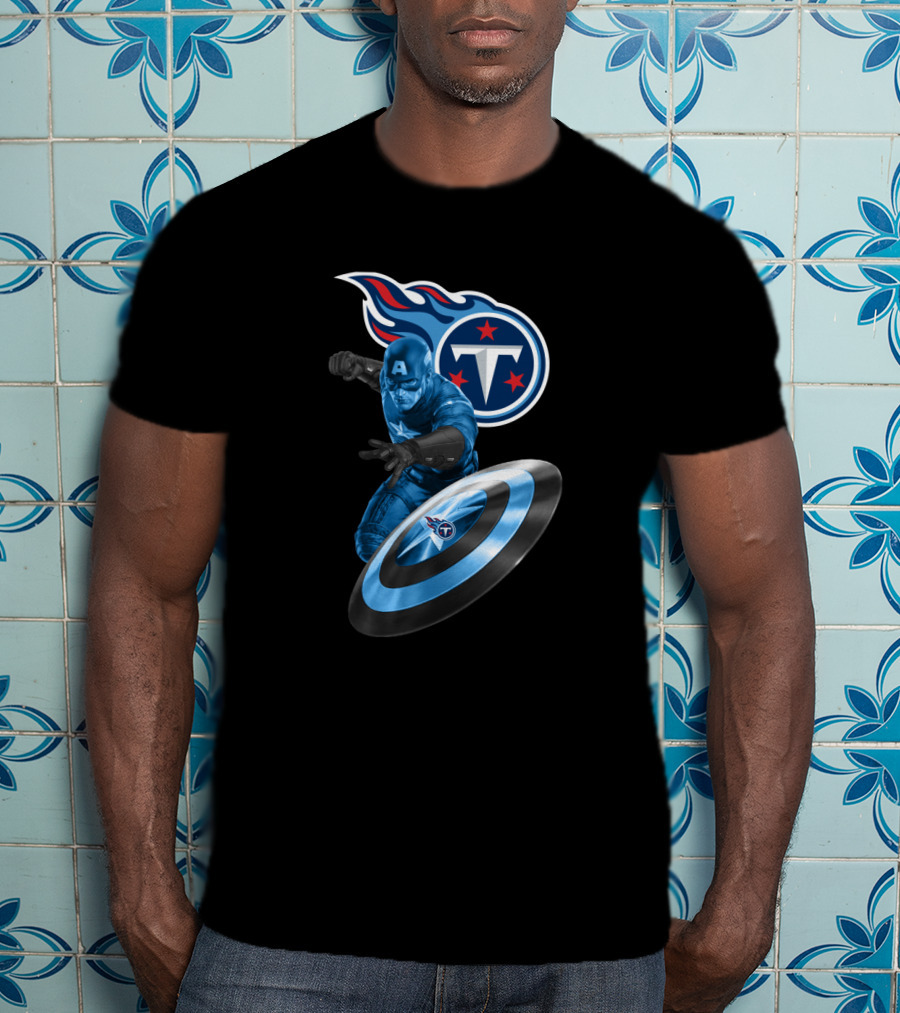 Tennessee Titans Captain America Crossover With Logo And Shield T-Shirt