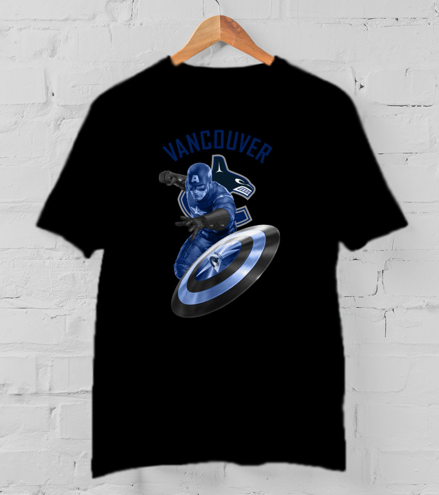 Vancouver Canucks Captain America Logo Crossover With Hockey Orca And Shield T-Shirt