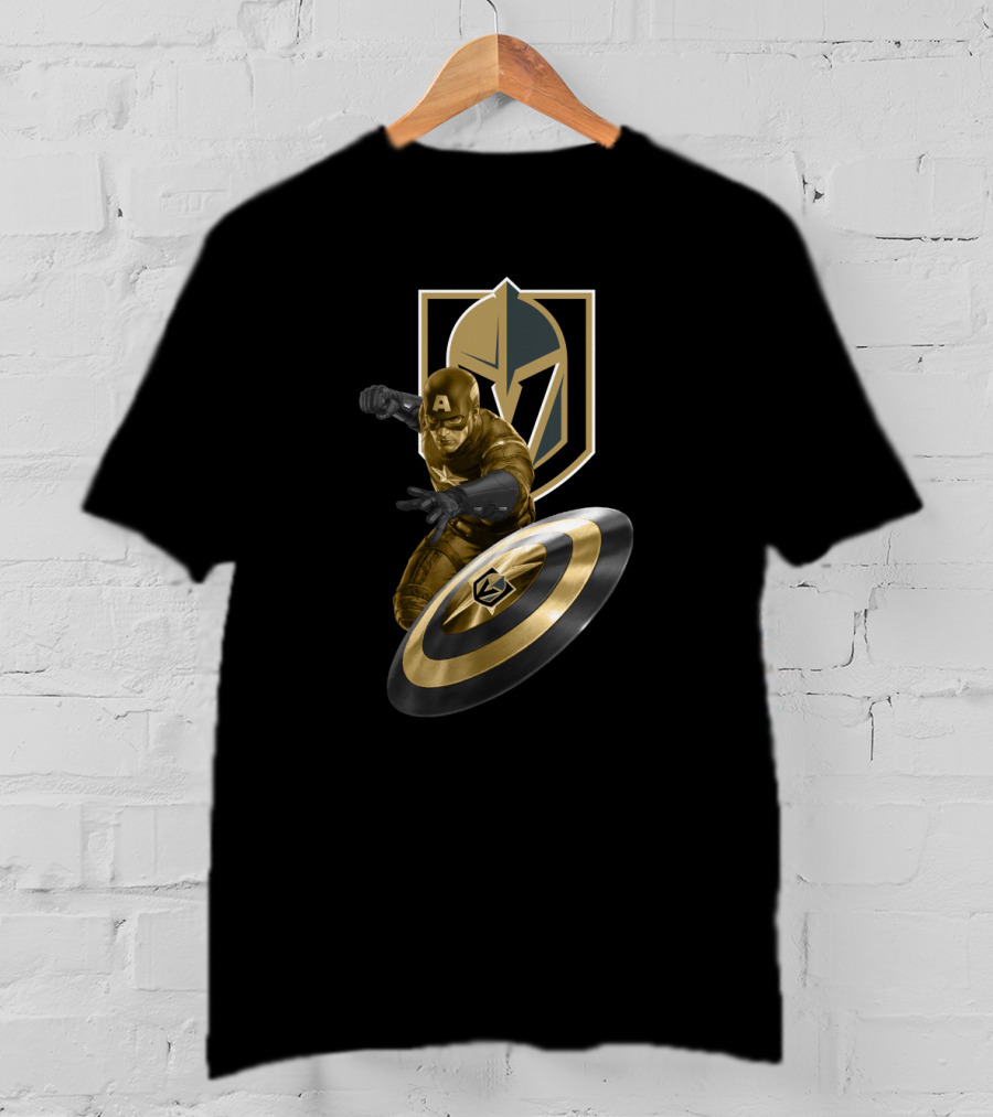 Vegas Golden Knights Captain America Crossover Featuring Iconic Shield T-Shirt