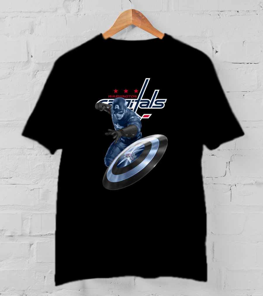 Washington Capitals And Captain America Shield Logo Crossover T-Shirt