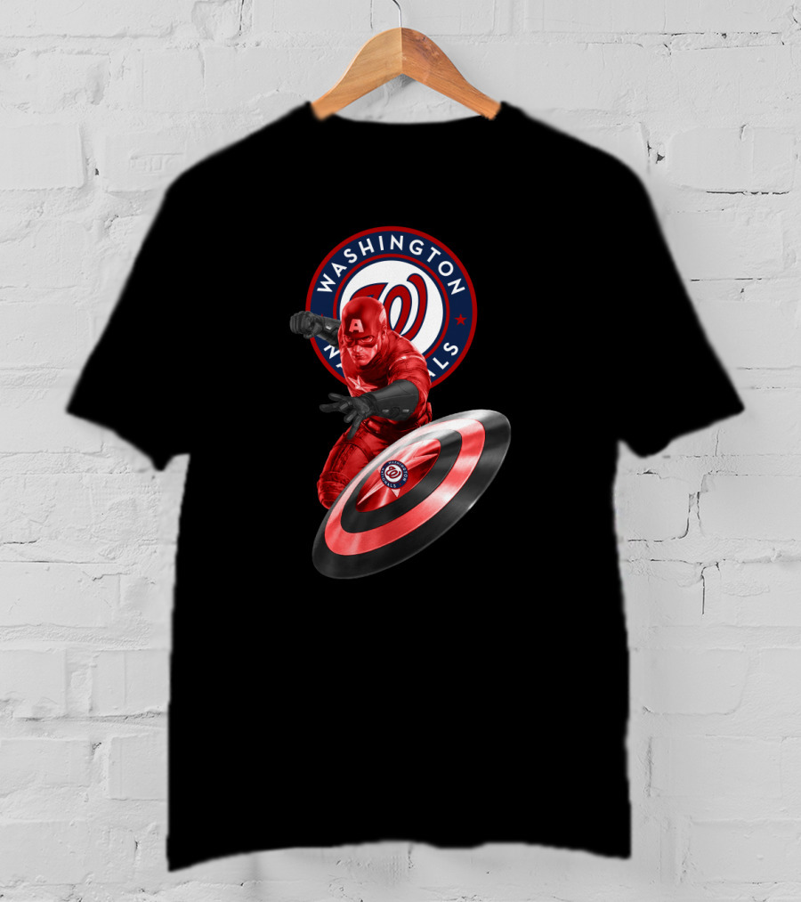 Washington Nationals Captain America Collaboration Featuring Iconic Shield T-Shirt