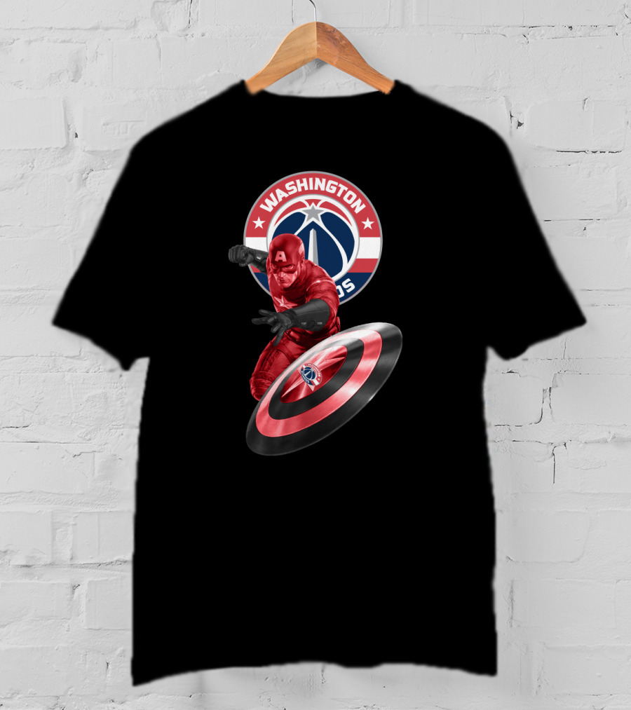 Washington Wizards Captain America Crossover Logo Shield T-Shirt