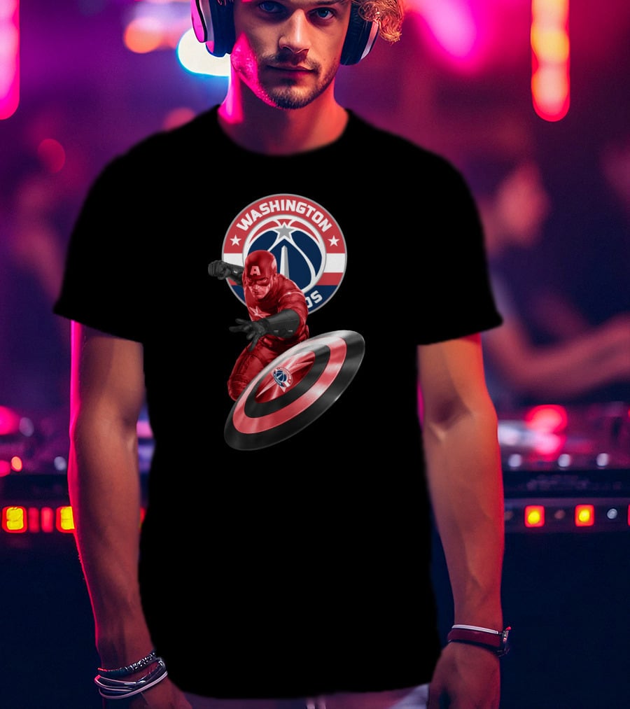 Washington Wizards Captain America Crossover Logo Shield T-Shirt