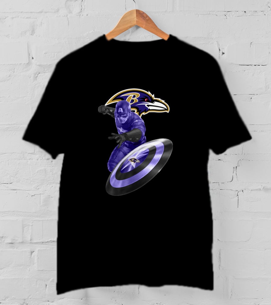 Baltimore Ravens Captain America Avengers Nfl Crossover With Shield T-Shirt