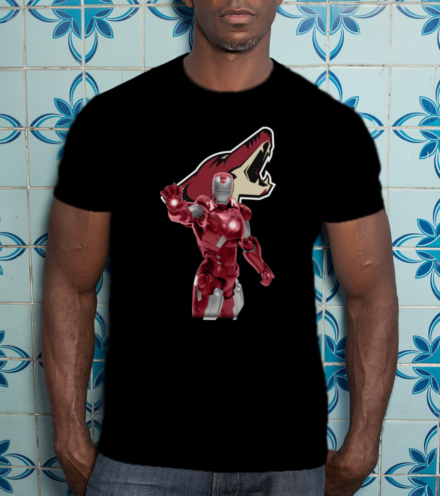Iron Man And Arizona Coyotes Logo Crossover T-Shirt