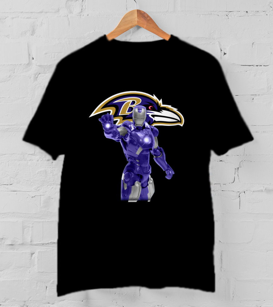 Iron Man Baltimore Ravens Fans Avengers Crossover Football Team Symbol T-Shirt