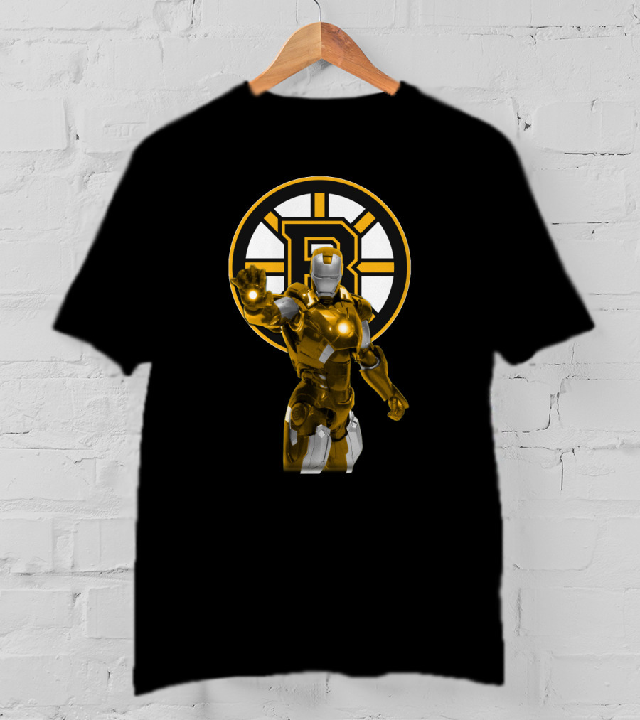 Iron Man Boston Bruins Crossover With Team Logo And Armor Fusion T-Shirt