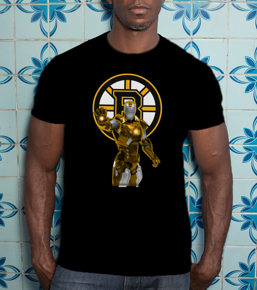 Iron Man Boston Bruins Crossover With Team Logo And Armor Fusion T-Shirt
