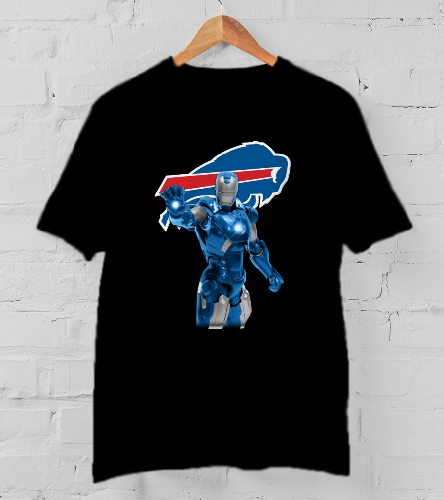 Iron Man Blue Armor Buffalo Bills Fans Iconic Nfl Crossover T-Shirt