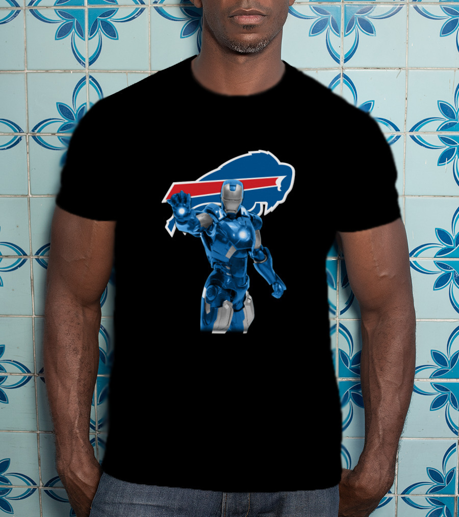 Iron Man Blue Armor Buffalo Bills Fans Iconic Nfl Crossover T-Shirt