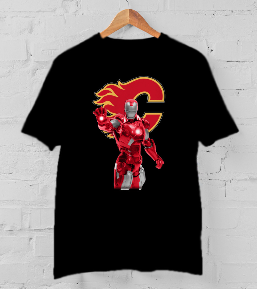 Iron Man Marvel Calgary Flames Nhl Crossover T-Shirt