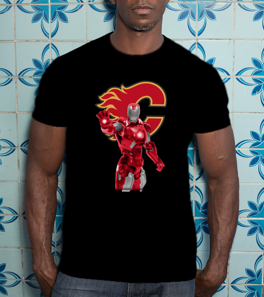 Iron Man Marvel Calgary Flames Nhl Crossover T-Shirt