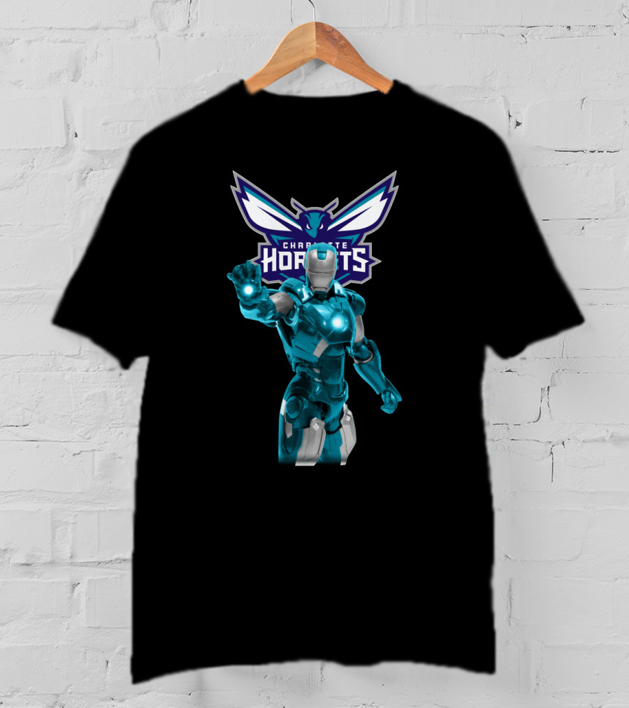 Iron Man Charlotte Hornets Marvel Superhero Collaboration Fan T-Shirt