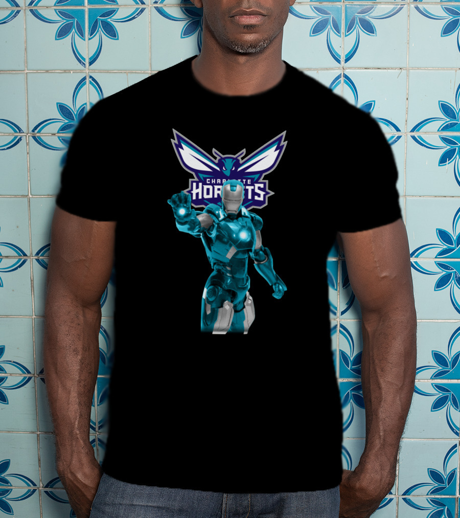 Iron Man Charlotte Hornets Marvel Superhero Collaboration Fan T-Shirt