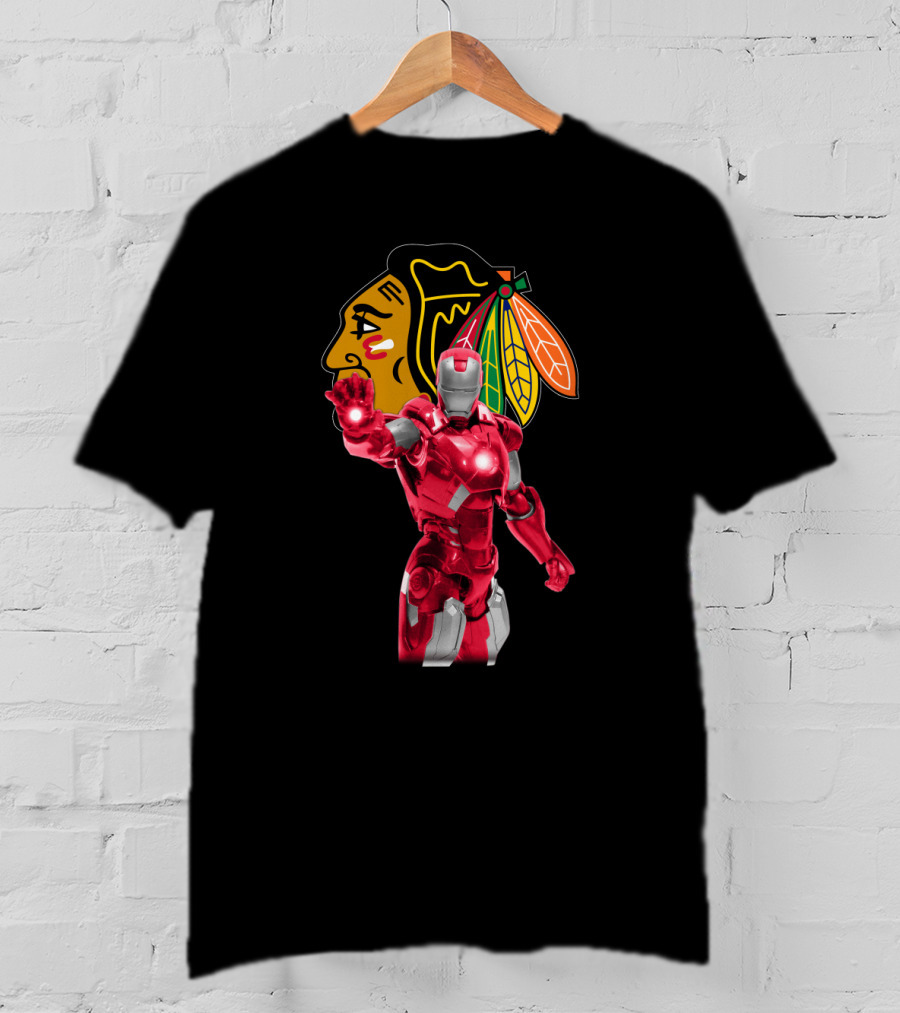 Iron Man Meets Chicago Blackhawks Logo Collaboration T-Shirt