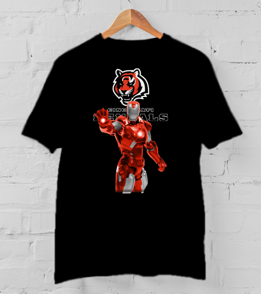 Iron Man Cincinnati Bengals Fans Marvel Tiger Icon Crossover T-Shirt