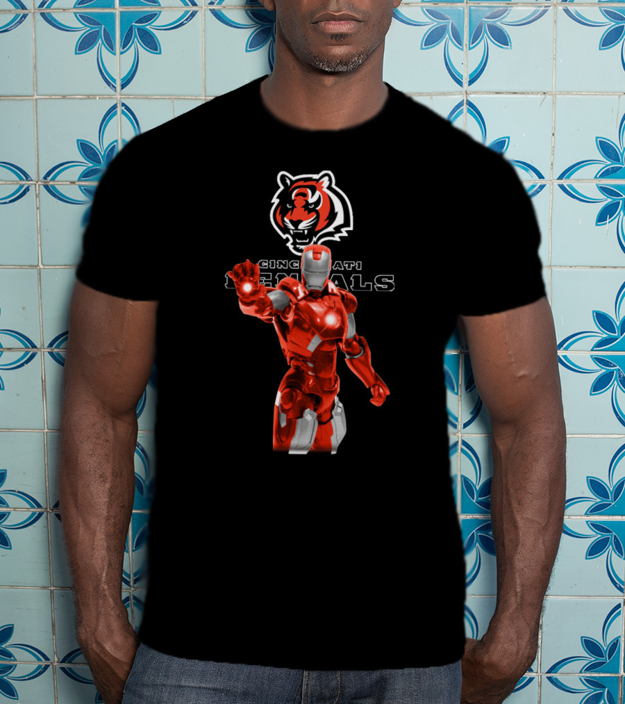 Iron Man Cincinnati Bengals Fans Marvel Tiger Icon Crossover T-Shirt