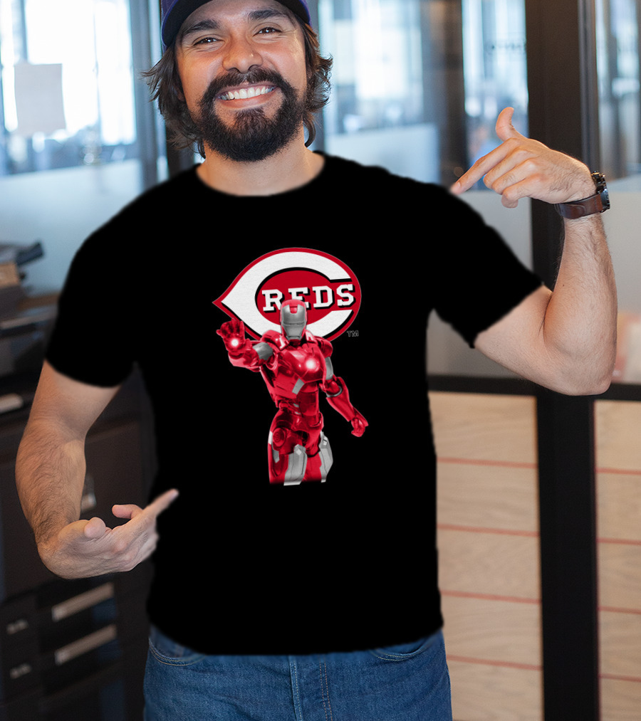 Iron Man Cincinnati Reds Collaboration Mascot Concept Marvel Baseball T-Shirt