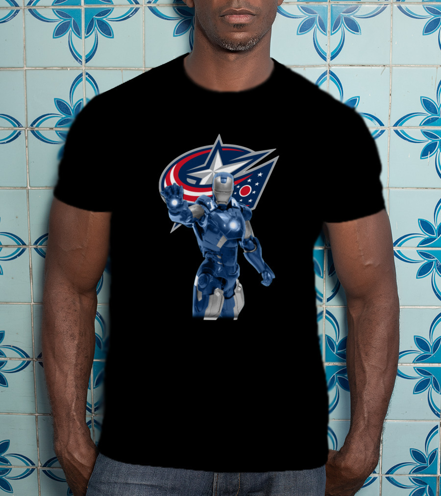 Iron Man Meets Columbus Blue Jackets Energetic Crossover T-Shirt