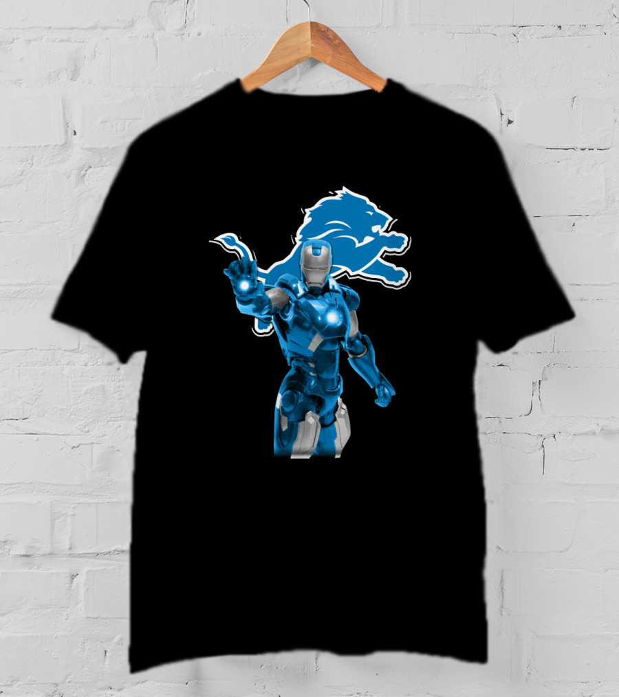 Iron Man Detroit Lions Fans Robot Warrior T-Shirt