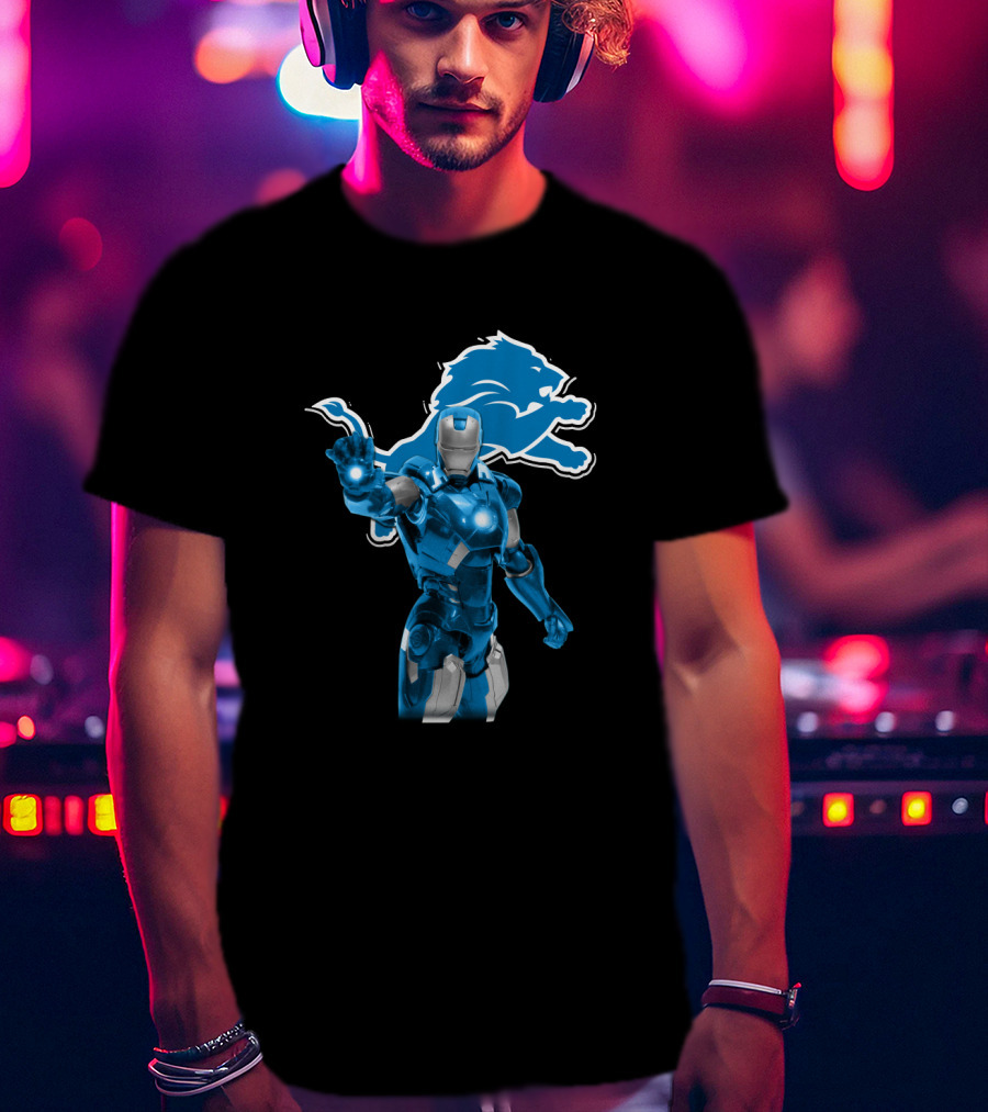 Iron Man Detroit Lions Fans Robot Warrior T-Shirt
