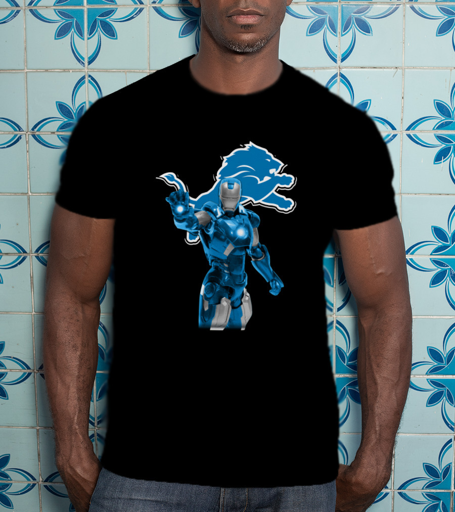 Iron Man Detroit Lions Fans Robot Warrior T-Shirt