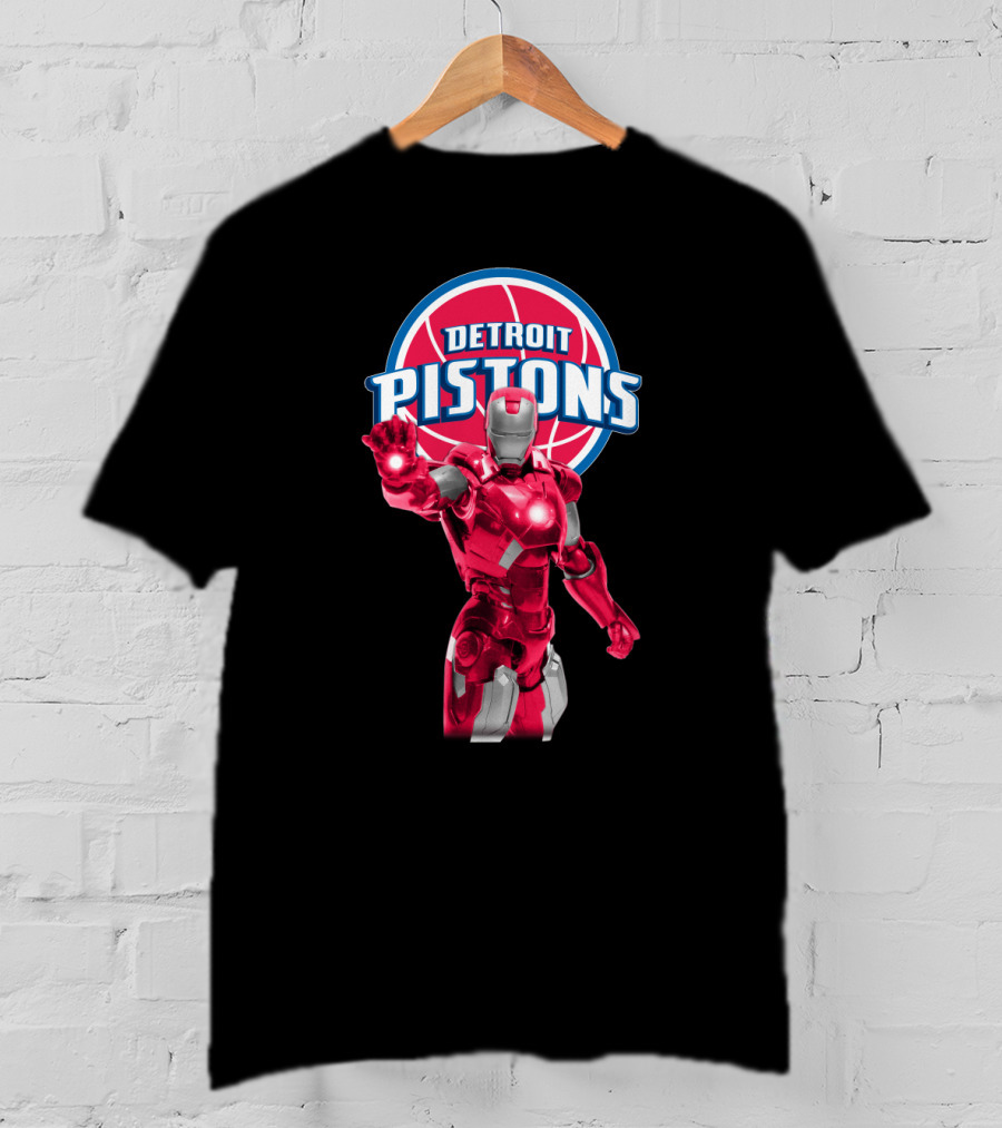Iron Man Detroit Pistons Fan Collaboration Iconic Nba Superhero T-Shirt