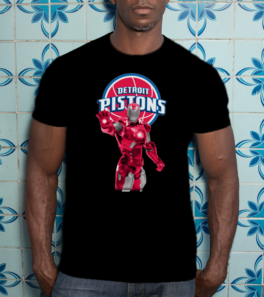 Iron Man Detroit Pistons Fan Collaboration Iconic Nba Superhero T-Shirt