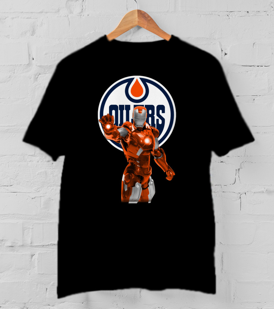 Iron Man Marvel Crossover With Edmonton Oilers T-Shirt