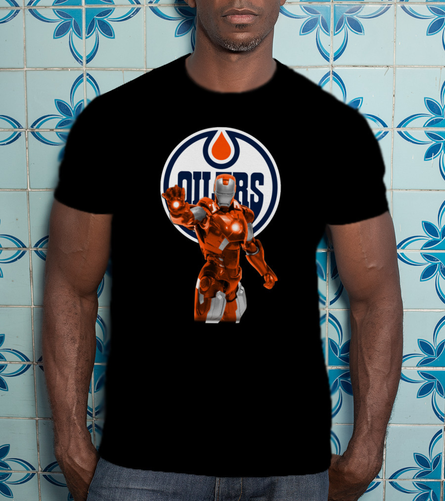 Iron Man Marvel Crossover With Edmonton Oilers T-Shirt
