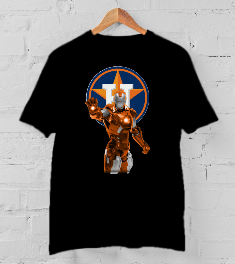 Houston Astros Iron Man Crossover With Team Logo Background T-Shirt