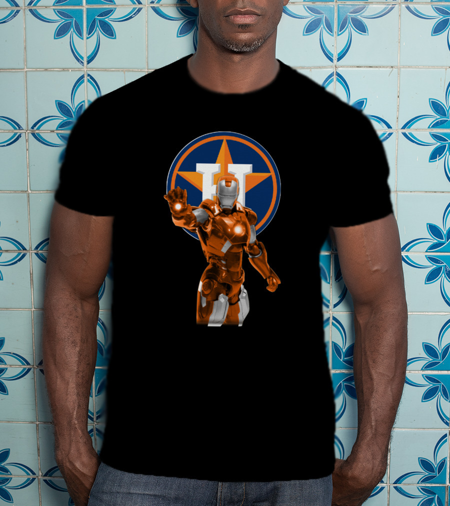 Houston Astros Iron Man Crossover With Team Logo Background T-Shirt