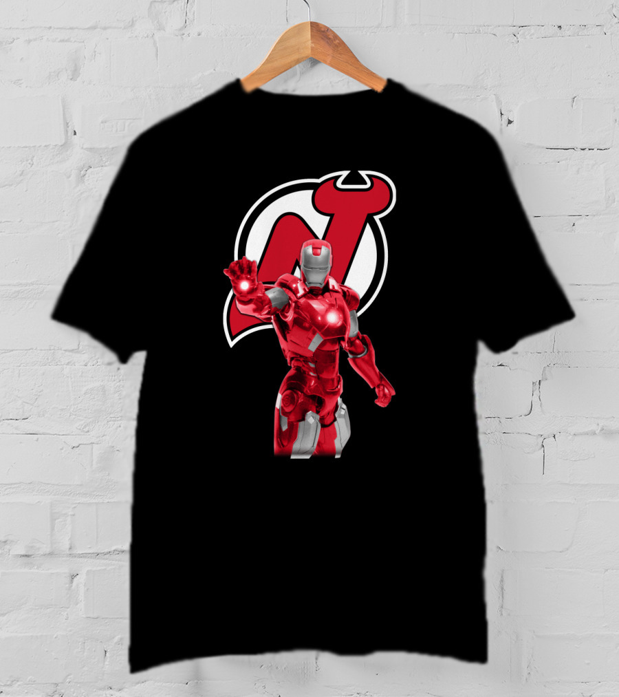New Jersey Devils Iron Man Crossover With Iconic Armor And Team T-Shirt