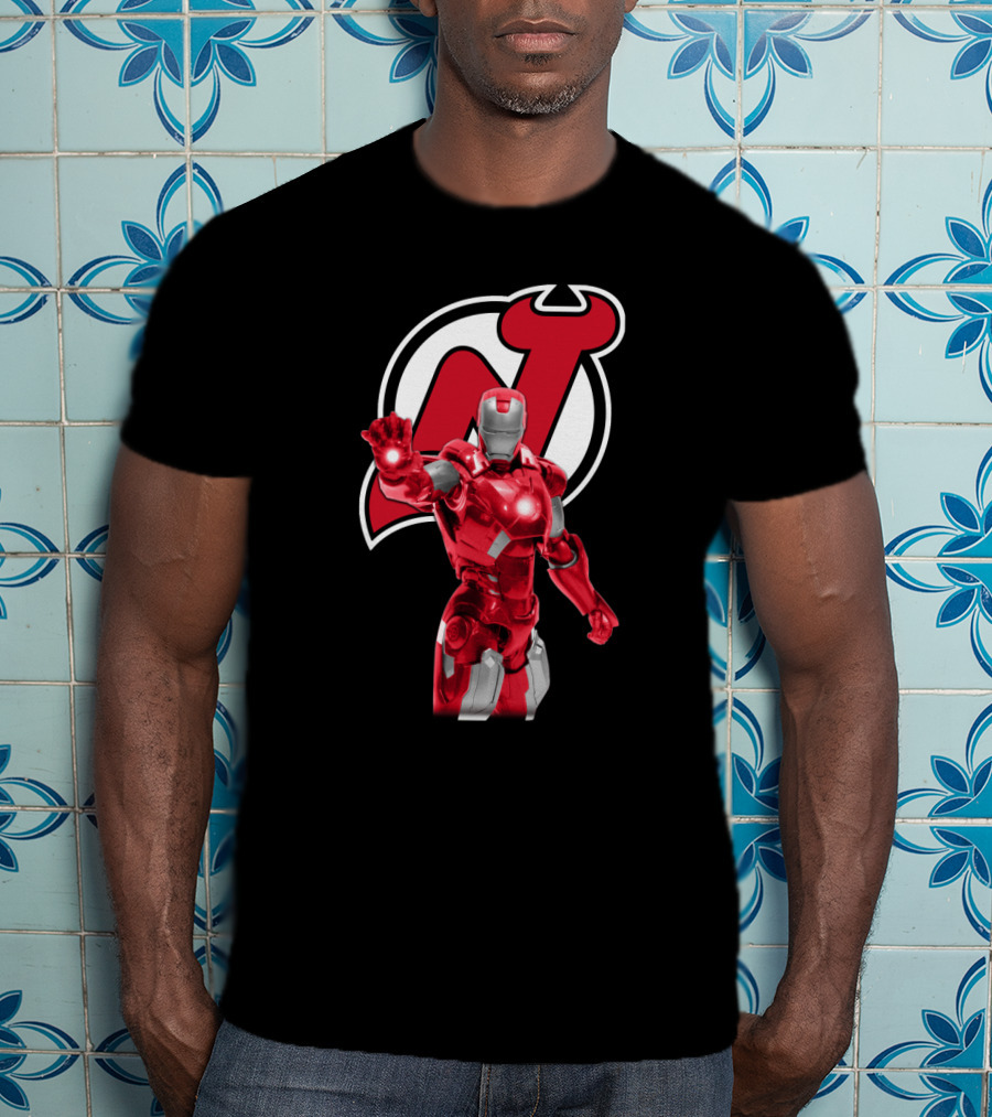 New Jersey Devils Iron Man Crossover With Iconic Armor And Team T-Shirt