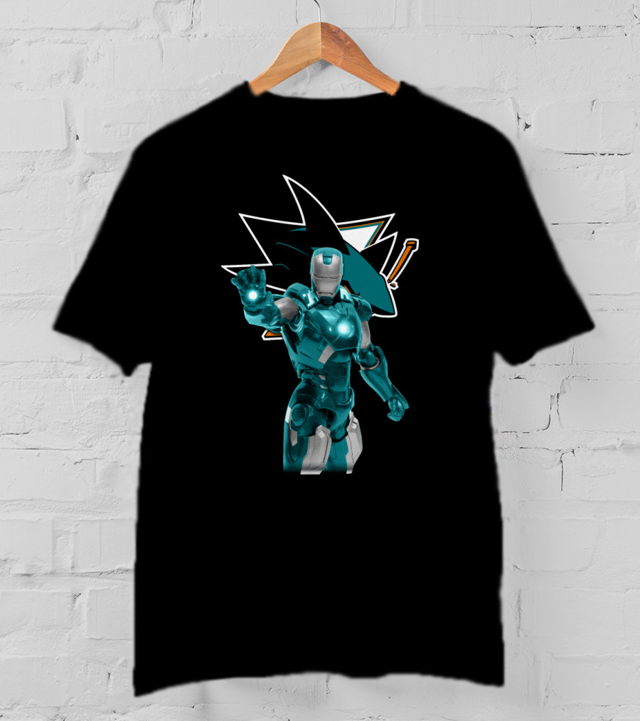 Iron Man San Jose Sharks Crossover With Iconic Teal And Black Visuals T-Shirt