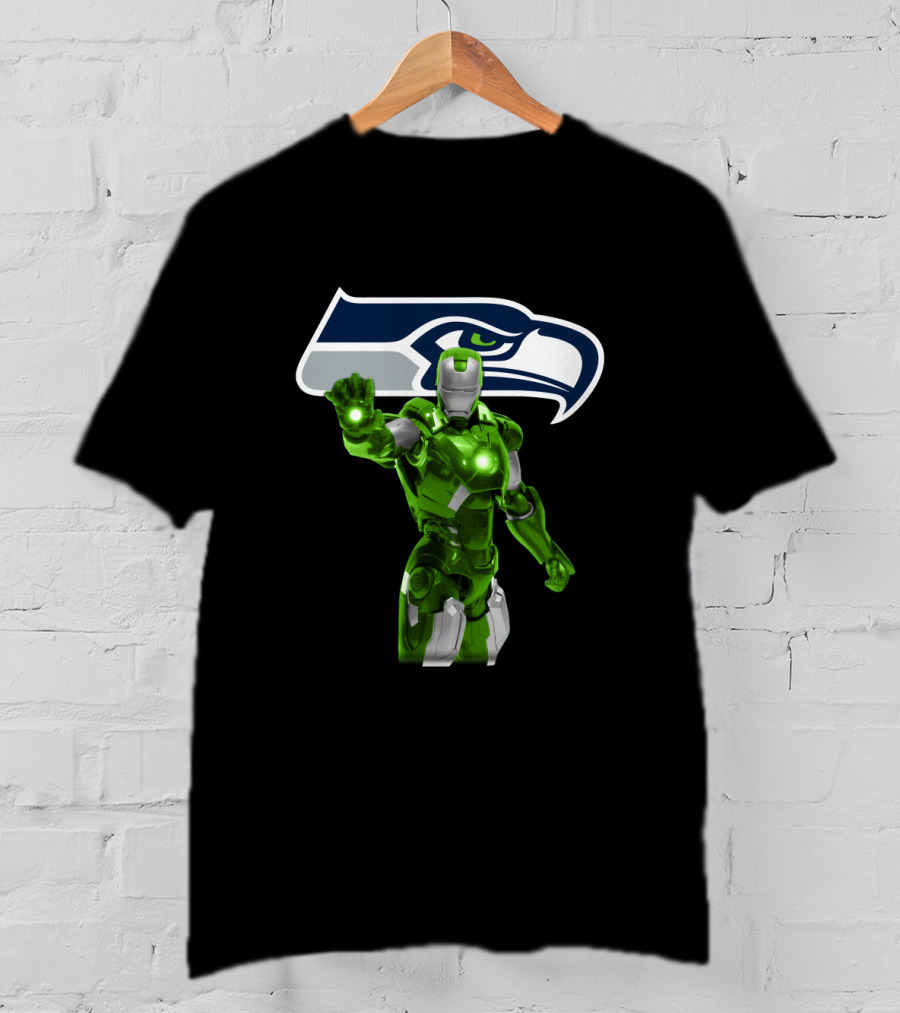 Iron Man Green Suit Seattle Seahawks Fans Marvel Crossover T-Shirt